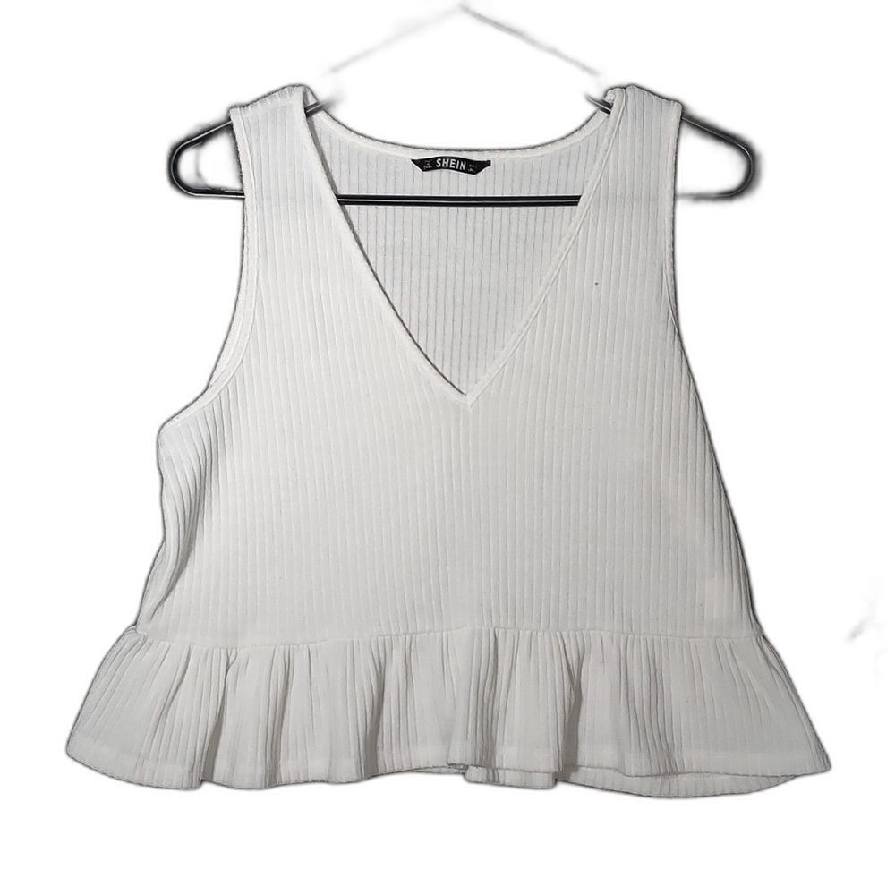 Shein White Women's Deep V-Neck Tank Top Large